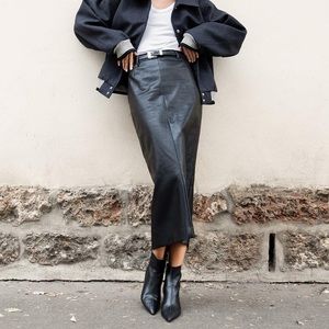 Pixie Market YVE MAXI LEATHER SKIRT Black